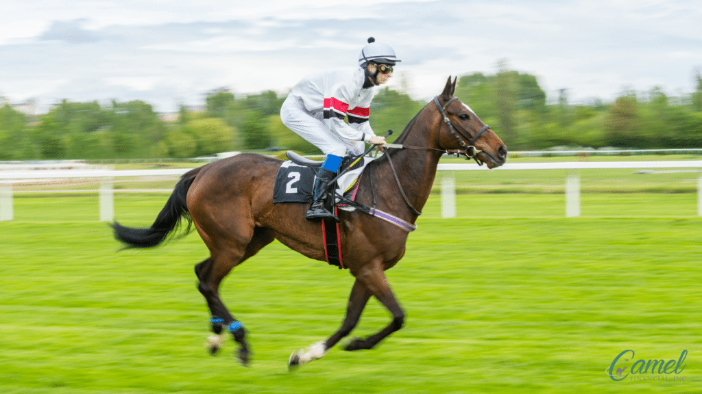 Jockey riding on a racing horse.